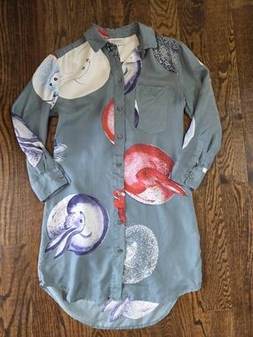 Anthropologie Zoologist By Charlotte Linton Silk Rabbit Print Shirt Dress